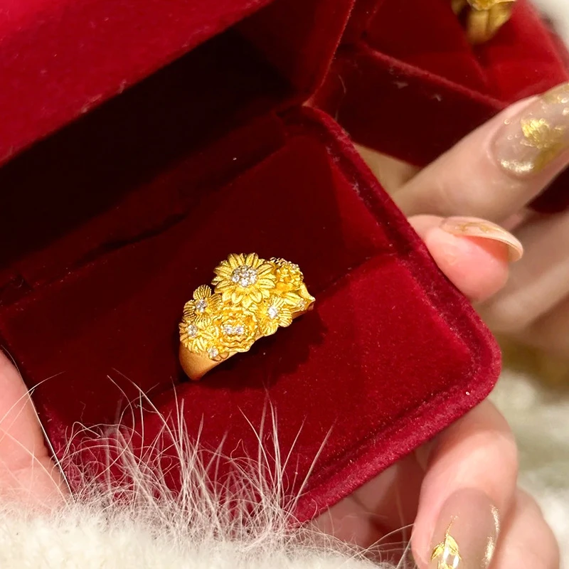 铜合金大理石戒指 繁花锦簇戒指女小众时尚精致轻奢气质百搭戒