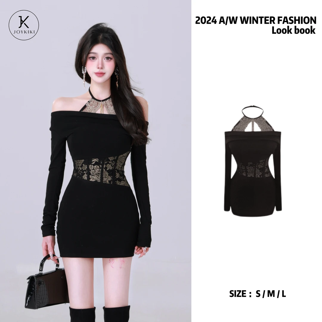 JOY KIKI金金【温柔千金】冬季小众设计纯欲轻奢挂脖连衣裙J25A127