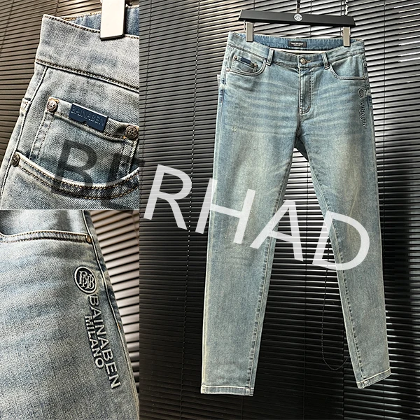 BERHAD轻奢潮流75.8%棉牛仔裤男款直筒微弹浅色原创设计-36083