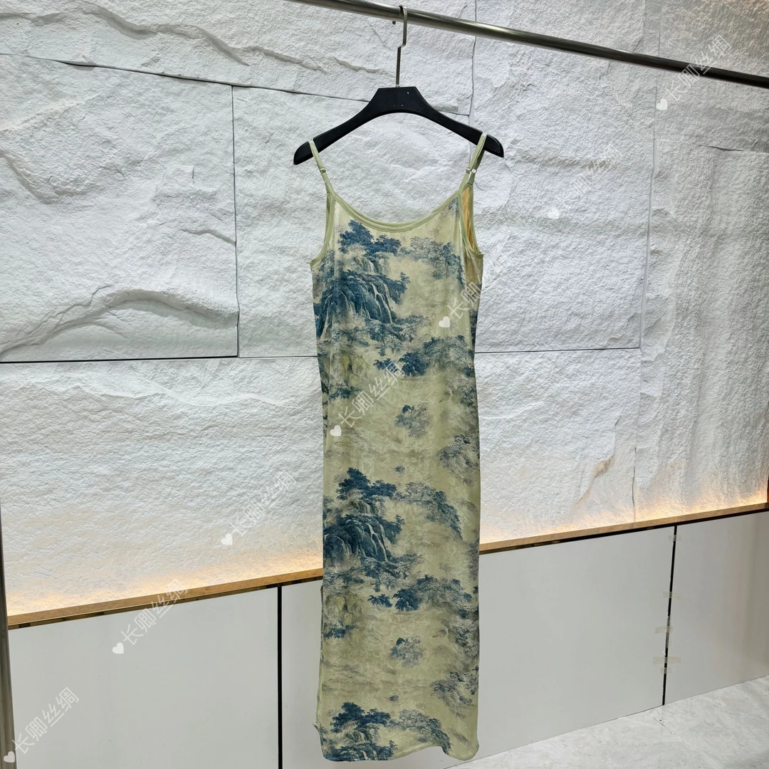 【倾云】新中式提花连衣裙吊带裙长款修身显瘦水墨 KK2033