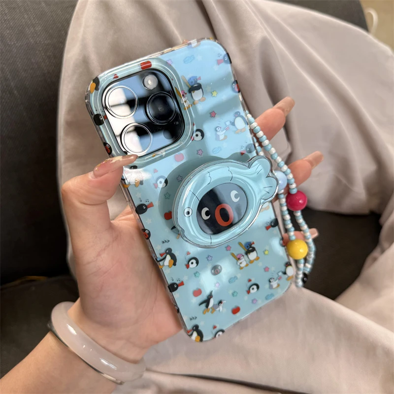 ins风星星满屏鲷鱼烧企鹅插画支架链苹果17/16promax手机壳15防摔