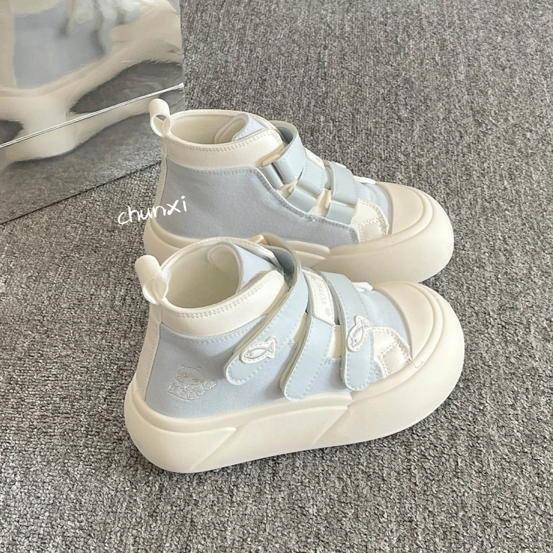 小众厚底帆布鞋女款2025新款秋季女鞋校园风百搭小白鞋休闲高帮鞋