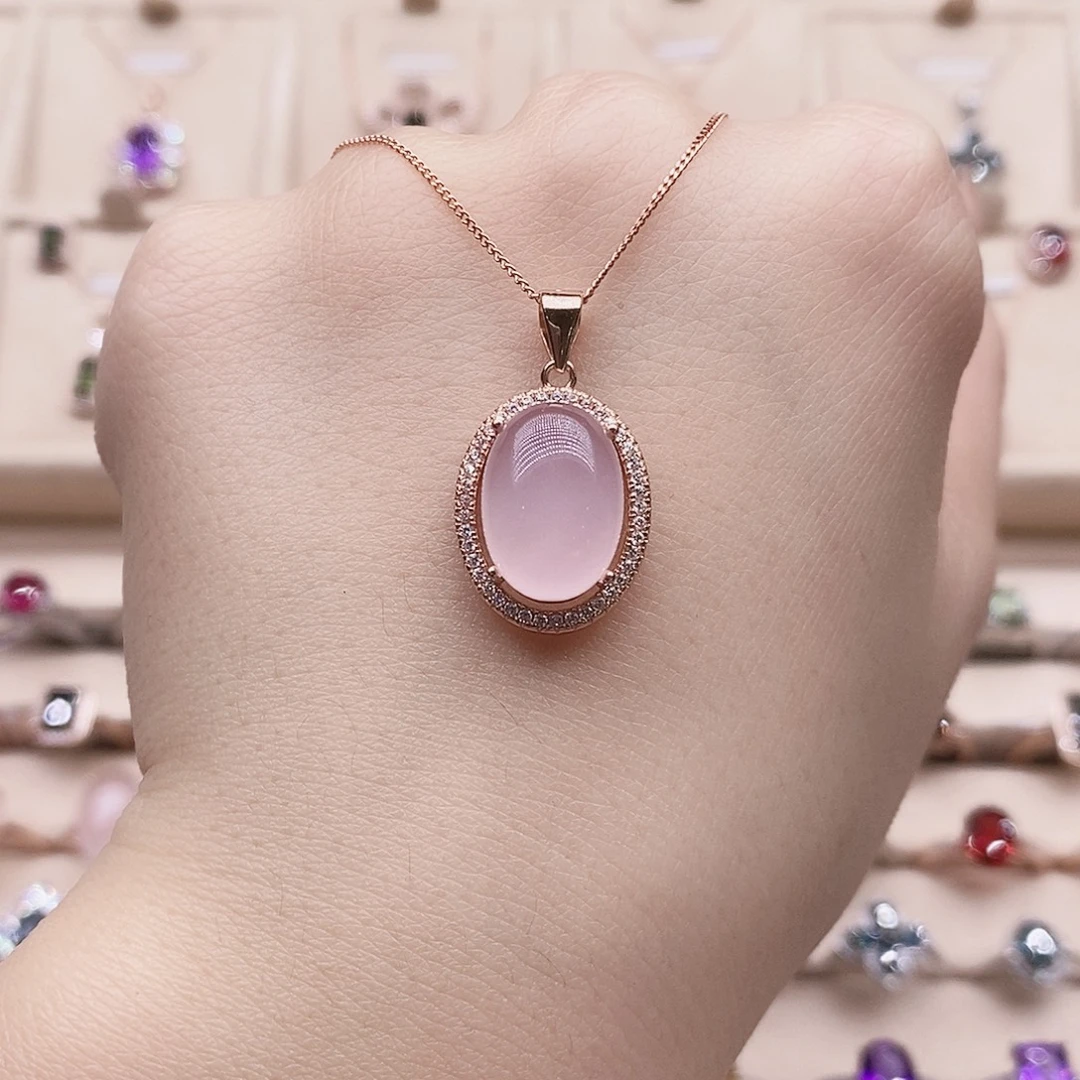 芙蓉石颈饰银S925镶嵌吊坠