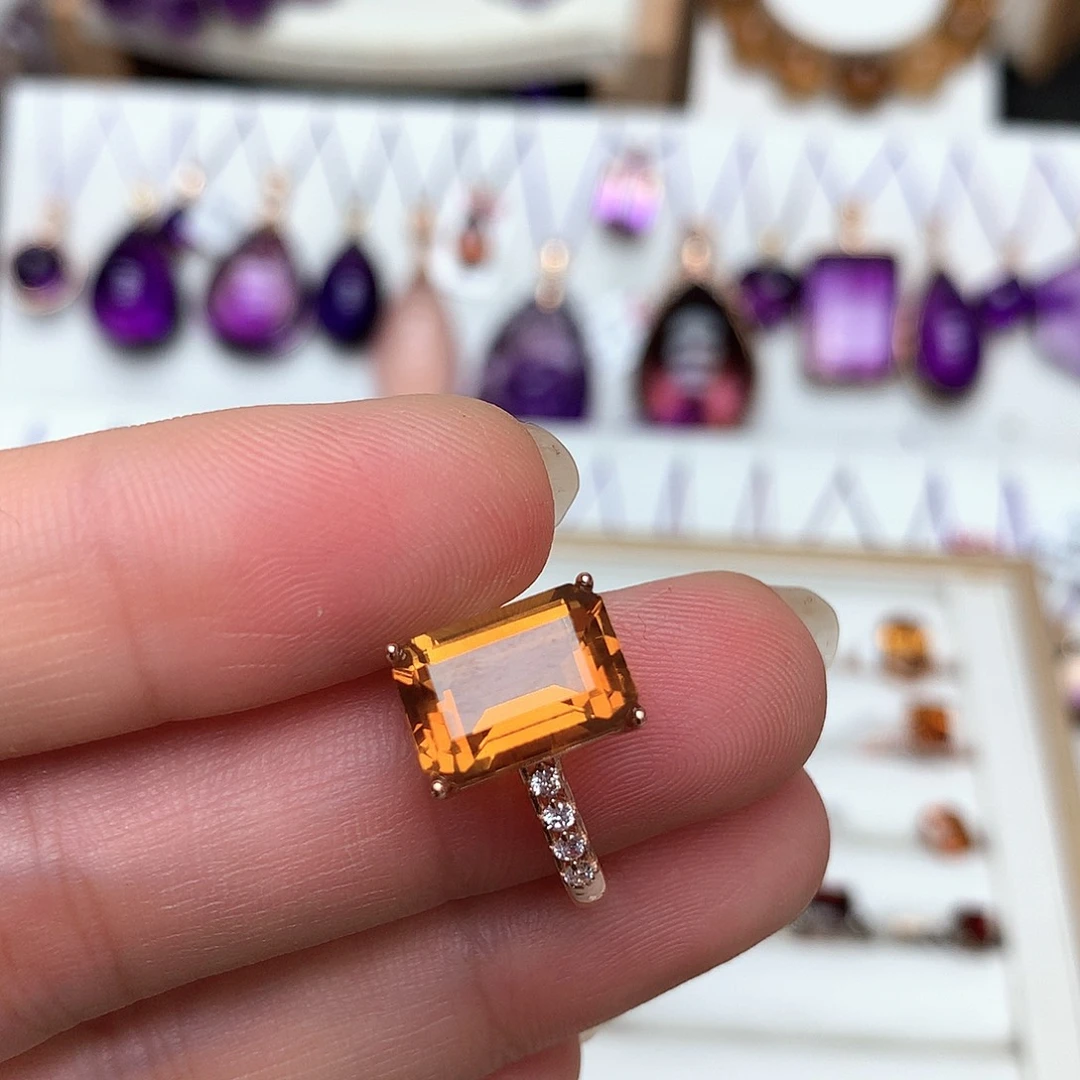 D***孟黄晶珠宝半成品银S925镶嵌L 戒指