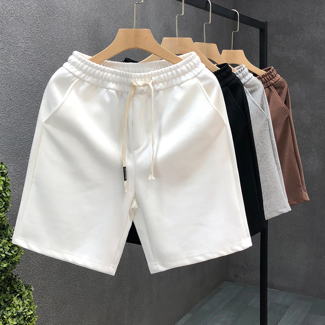 简约白色休闲短裤男款夏季潮牌外穿五分裤卫裤男士潮流半截运动裤