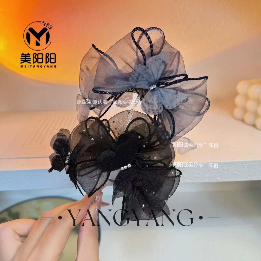 美阳阳森系轻奢高级感灵动蝴蝶网纱蝴蝶结碎网红发夹抓夹发饰7cm
