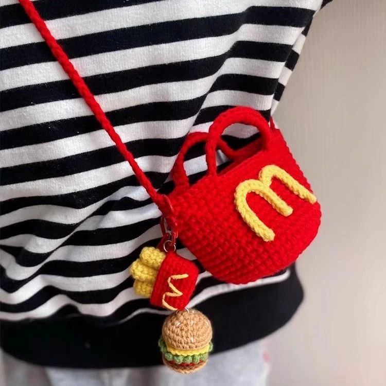 手工钩织diy材料包毛线编织麦当劳汉堡包束口袋耳机包零钱包亲子