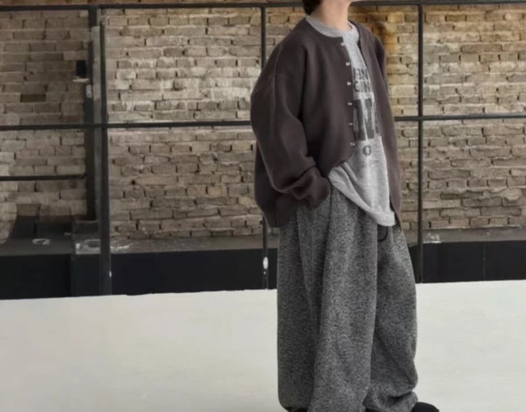 男童灰色软糯米裤子2025秋新款休闲阔腿裤大裤脚拖地长裤71008