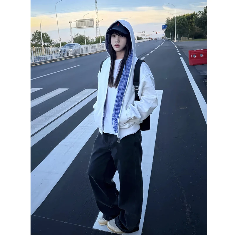 miu系皇家蓝格纹卫衣男款秋季双面穿设计感外套复古硬挺宽松帽衫