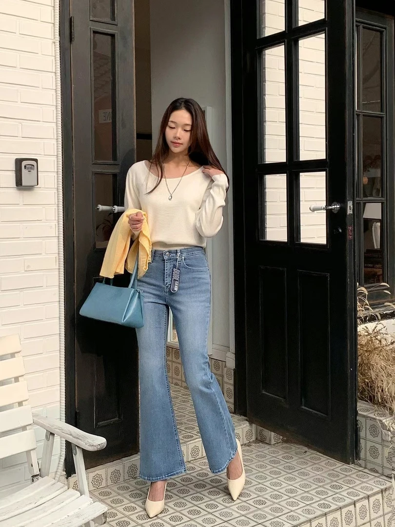 月花洞韩国正品春新款#2630微喇牛仔裤高腰显瘦百搭时尚