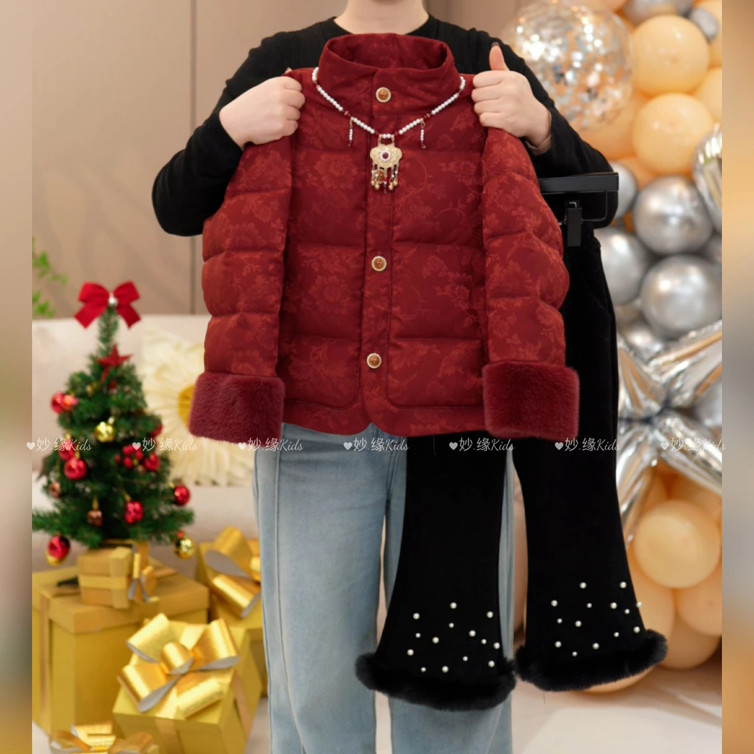 新中式气质保暖加厚粉色外套女童2025冬季新款休闲时尚国风上衣