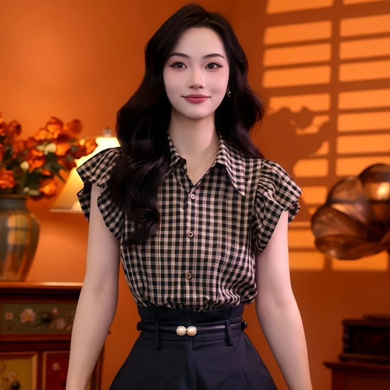 高级感港风复古上衣夜阑人静2025夏季新款短袖时尚气质显瘦衬衫女