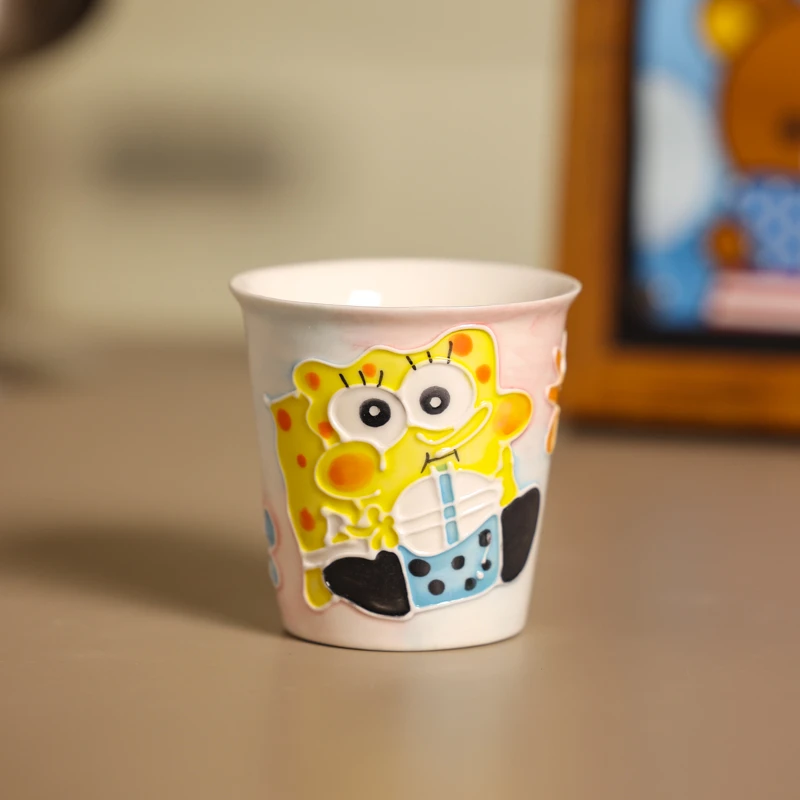 602立体釉海绵宝宝喝奶茶陶瓷小水杯马克杯
