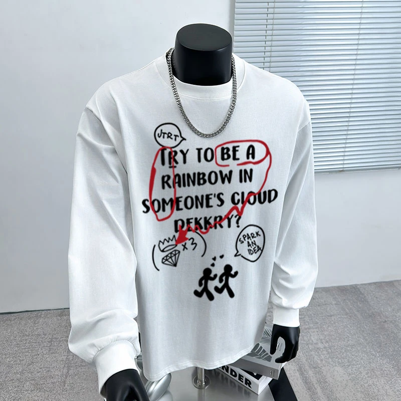 欧美式街头设计感字母印花纯棉长袖t恤男女春秋oversize情侣上衣