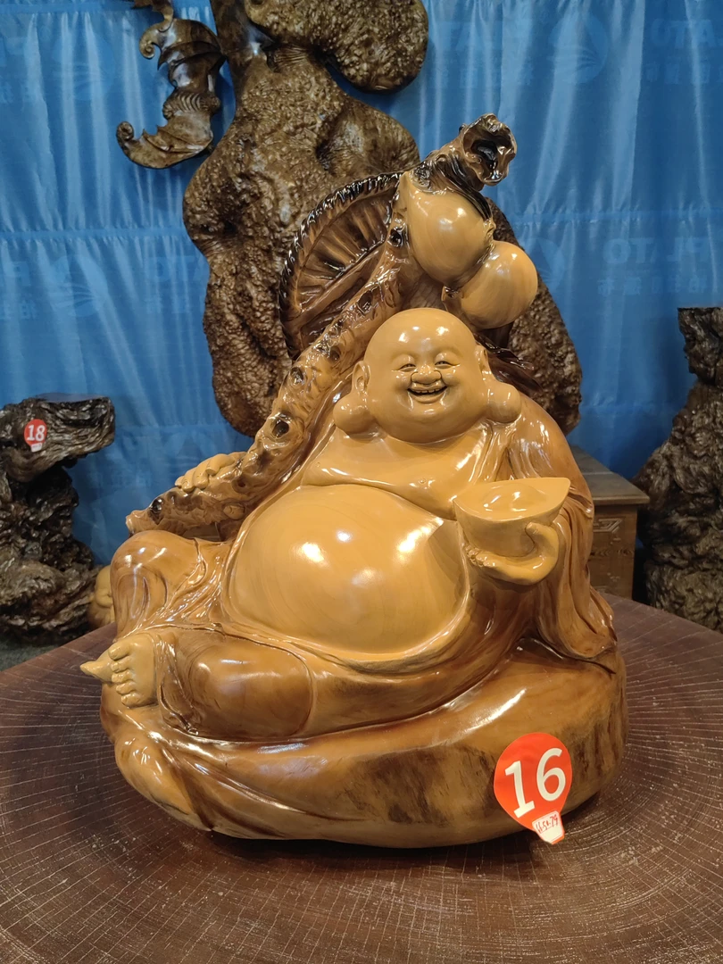 香樟木桌面摆件笑口常开