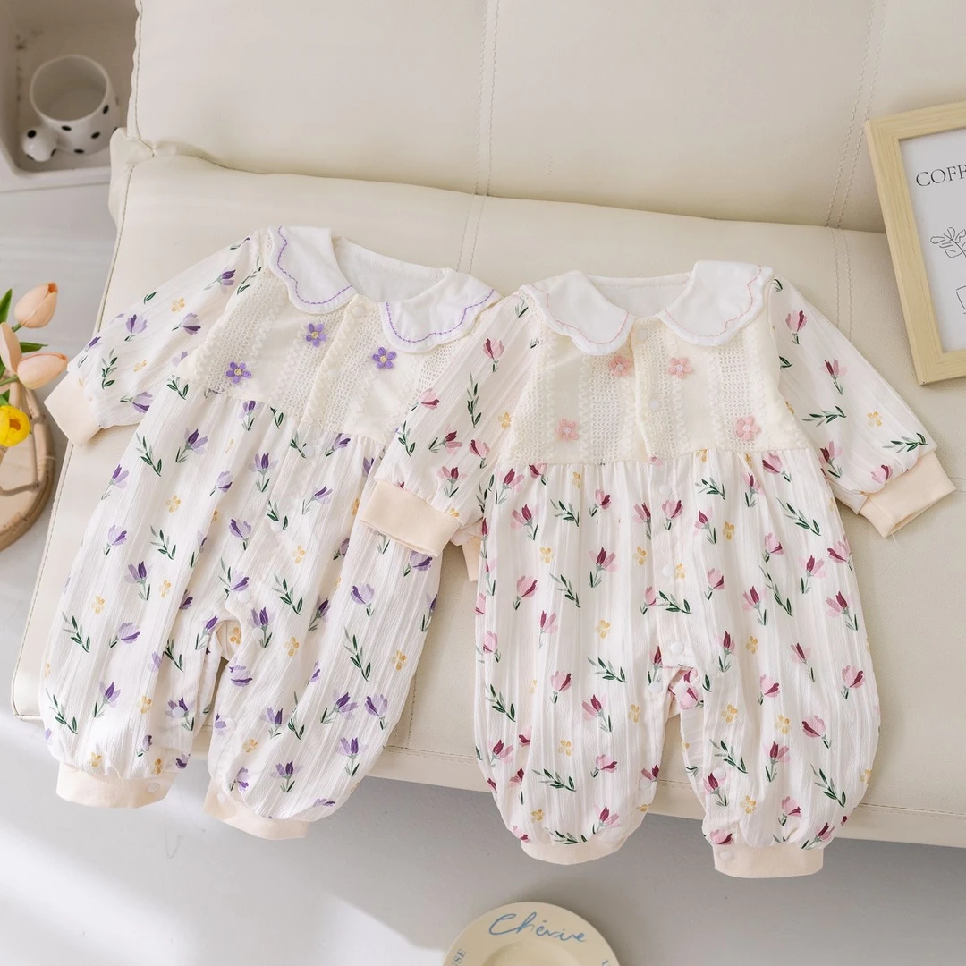 婴儿连体衣春秋款双层新生儿衣服秋装哈衣百天满月女宝宝外出爬服