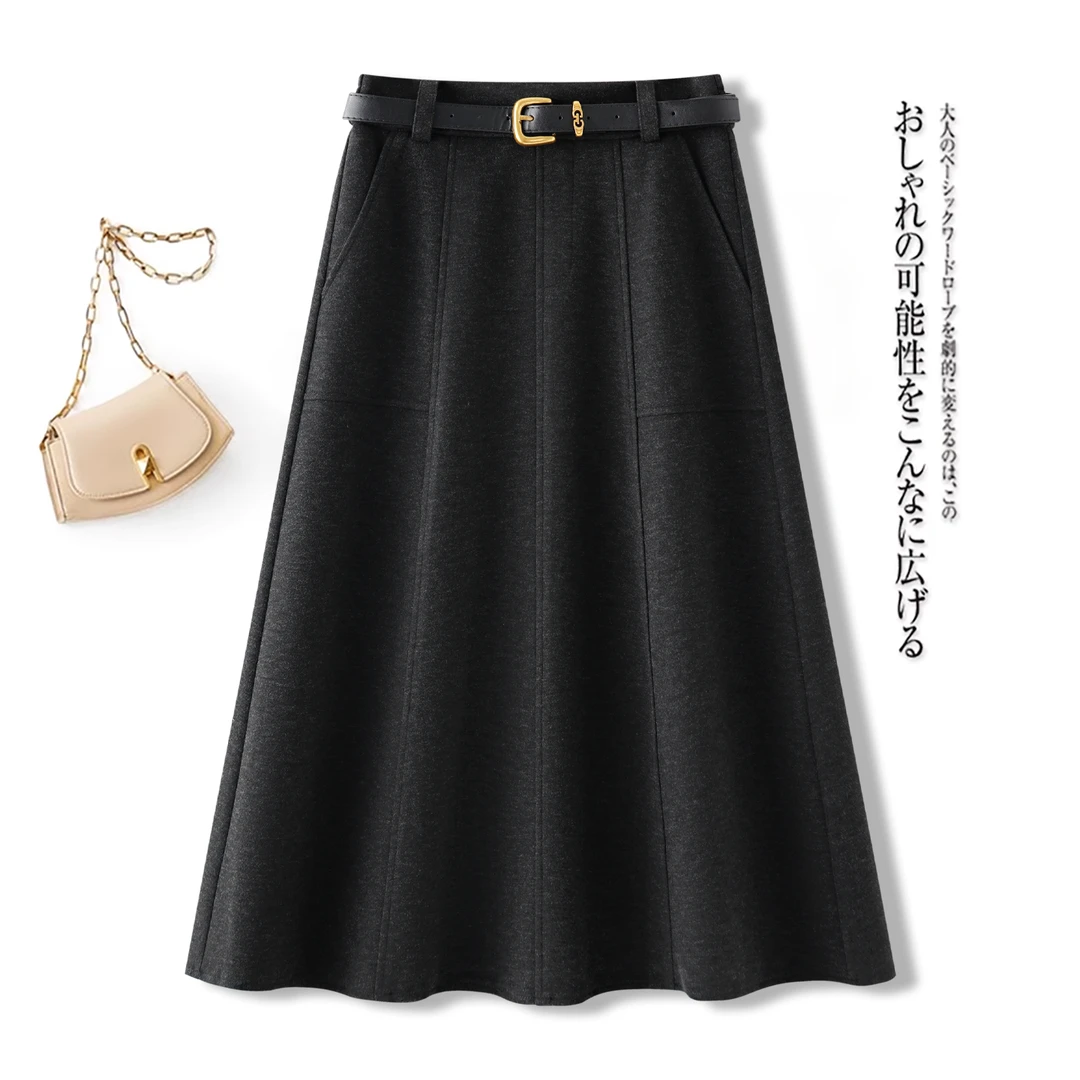 时尚毛呢半身裙女秋冬2025新款高腰显瘦垂感中长款Aa字百褶大摆裙