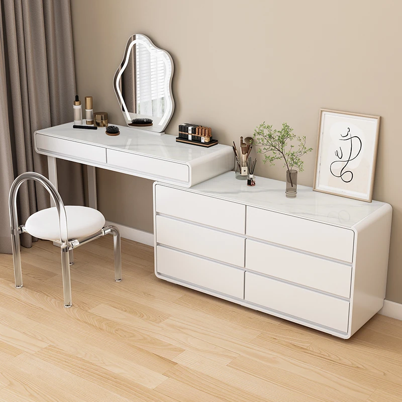 实木烤漆梳妆台奶油风斗柜卧室简约现代2025新款化妆台一体化妆桌