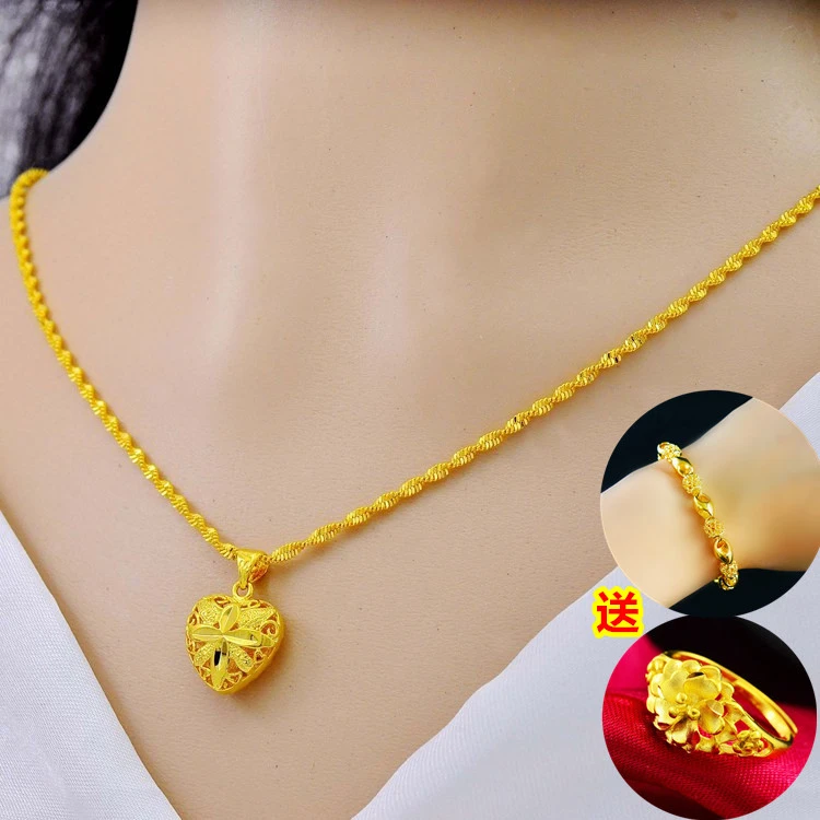 合金项链 黄金色锁骨项链女款玫瑰花转运珠坠链时尚吊坠首饰品