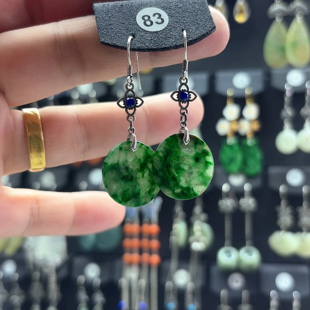 翡翠耳饰银S925镶嵌天然翡翠耳饰925银