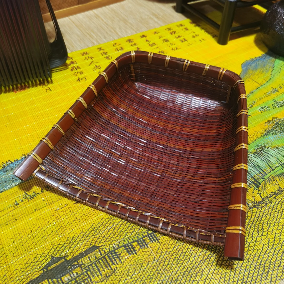 精品竹编小簸箕复古果盘瓜子盘仿古茶点盘 茶道点心盘茶配件