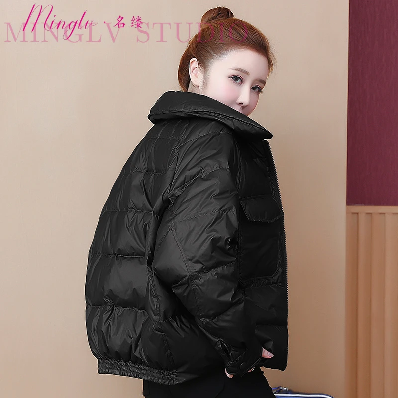 亮面羽绒服女短款2025冬装新品韩版面包服加厚高品质加厚防水外套