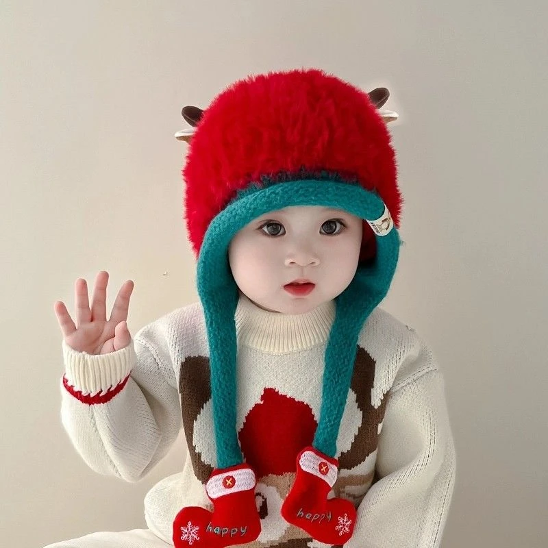 儿童帽子秋冬款可爱卡通保暖加厚护耳帽男女宝宝加绒针织毛线帽潮