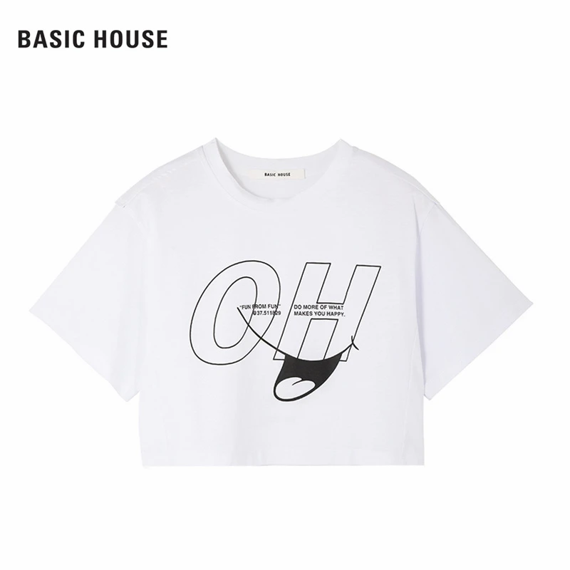 Basic House/百家好时尚百搭T恤衫BJ2371-HVTS327BWH