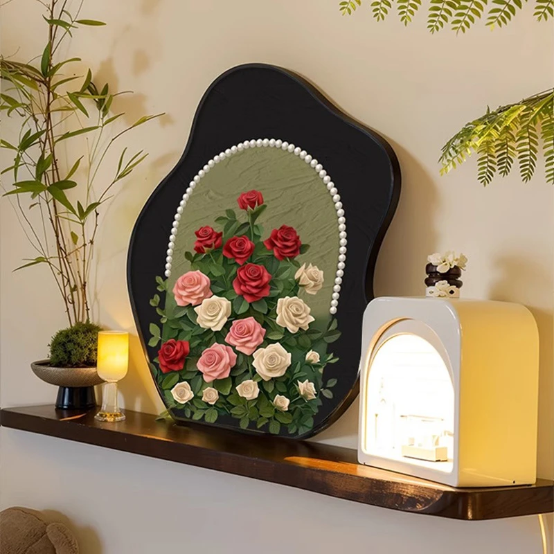 珍珠玫瑰中古风桌面斗柜小摆台装饰画复古艺术摆件高级感小众摆画