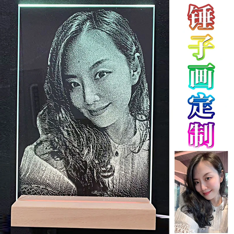 玻璃锤子画画相片手工肖像画定制礼物生日送玻璃画像定制真人照片