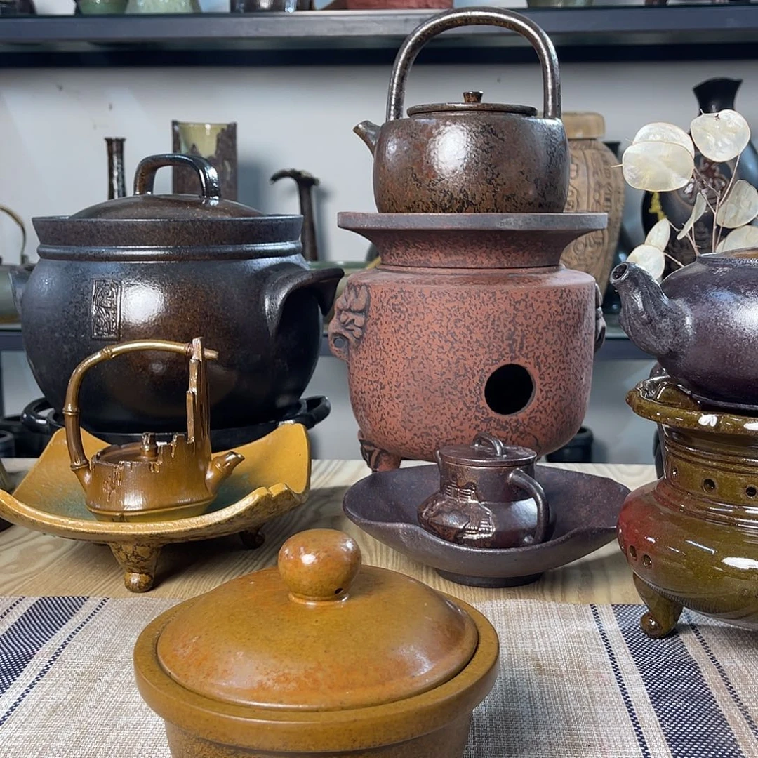 碟紫砂粗陶实用茶碗