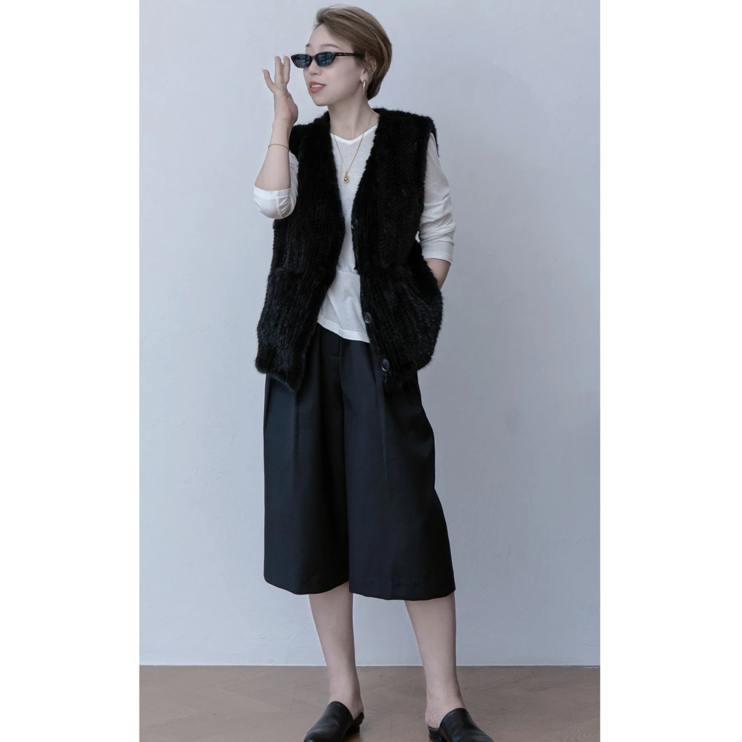 【黑松露手作】2025秋進口麦穗手工编织v领水貂皮马甲外套25331009