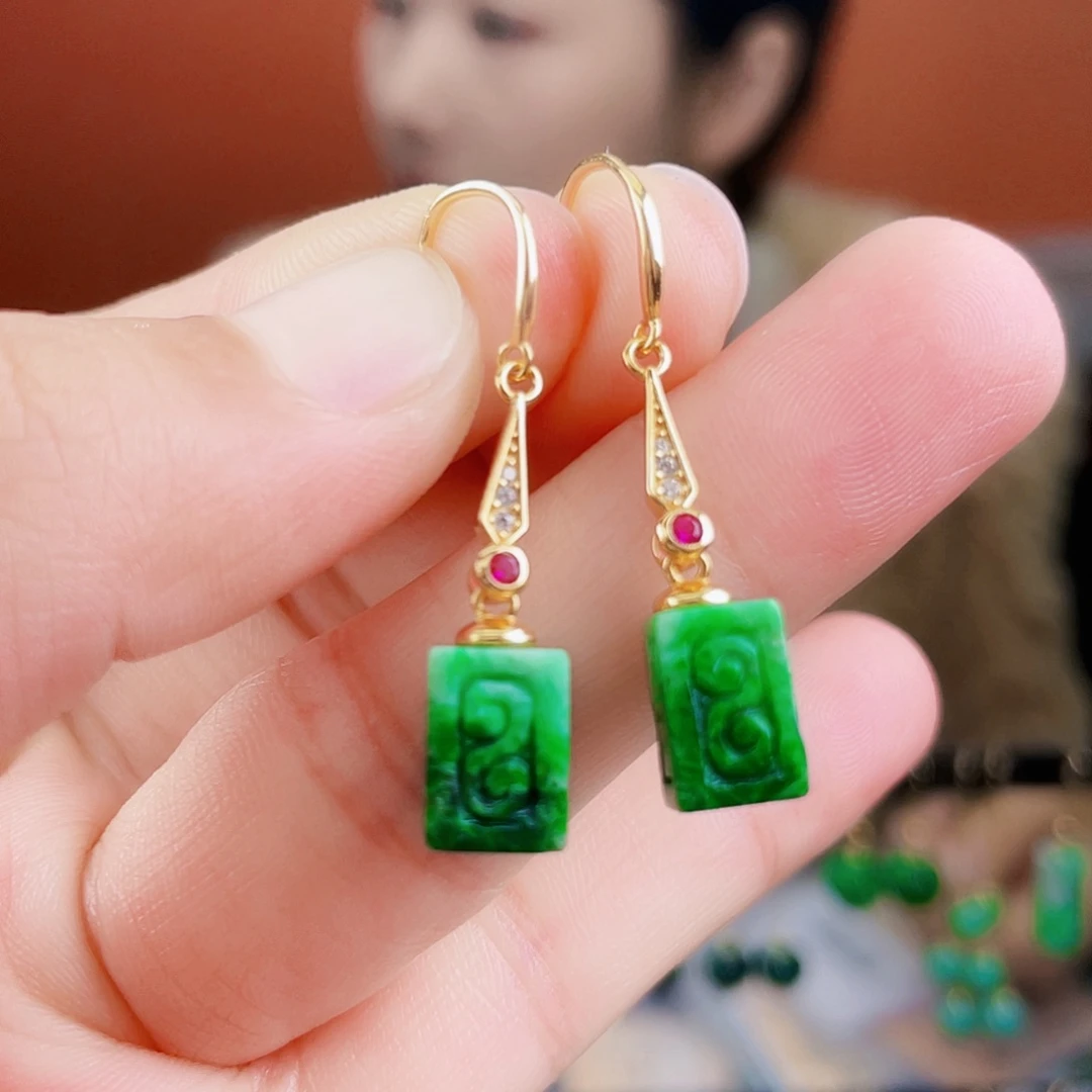 翡翠银S925镶嵌耳饰