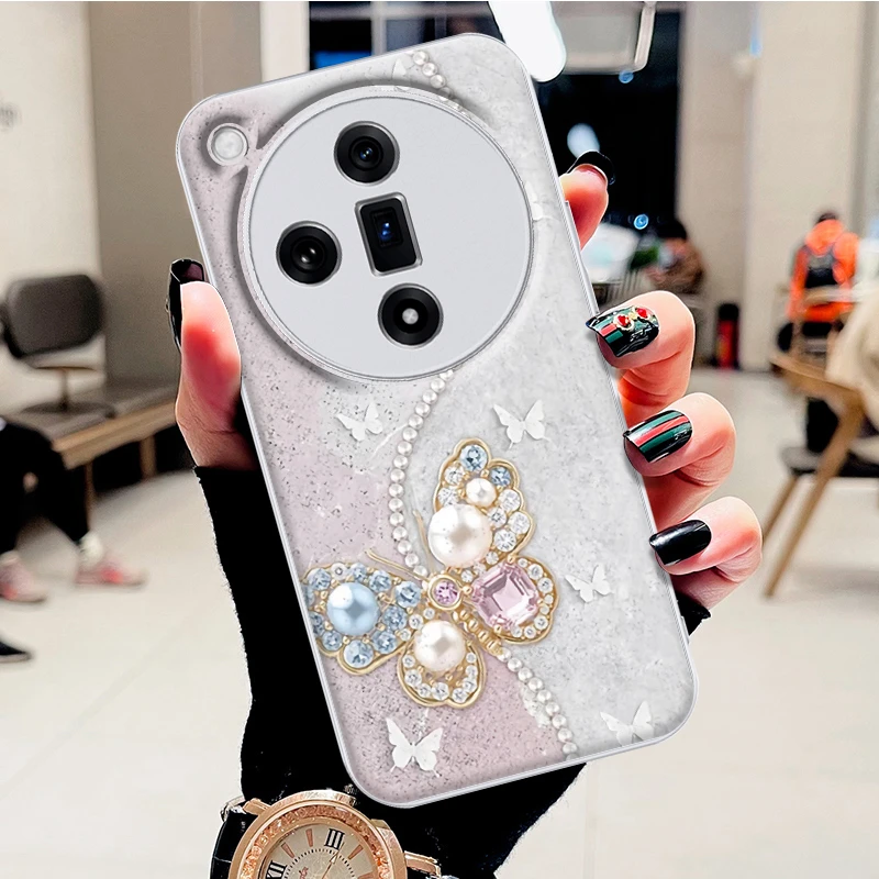 适用OPPOFindX7手机壳高级感钻石蝴蝶水凝壳时尚潮新款防摔保护套