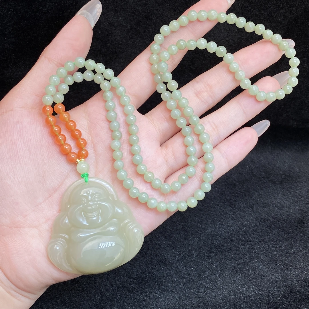 【小北严选】和田玉吊坠约46*46mm带珠链【多样性发一件】-AH02X1358