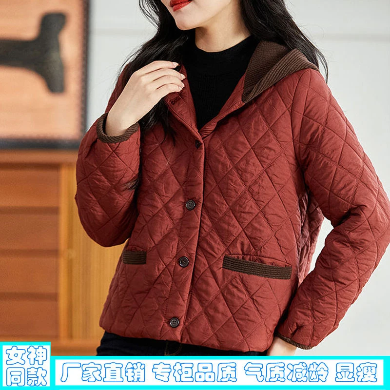 夹棉轻薄棉服外套女2025冬季保暖棉衣时尚拼接洋气减龄妈妈小棉袄