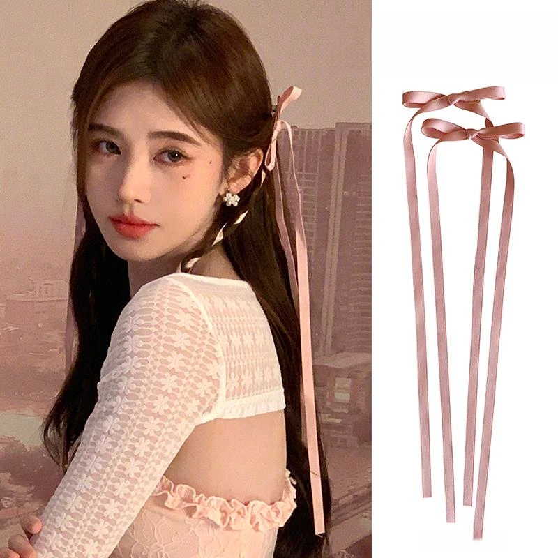 网红同款蝴蝶结发夹侧边夹芭蕾风少女法式飘带丝带绑发发饰头饰