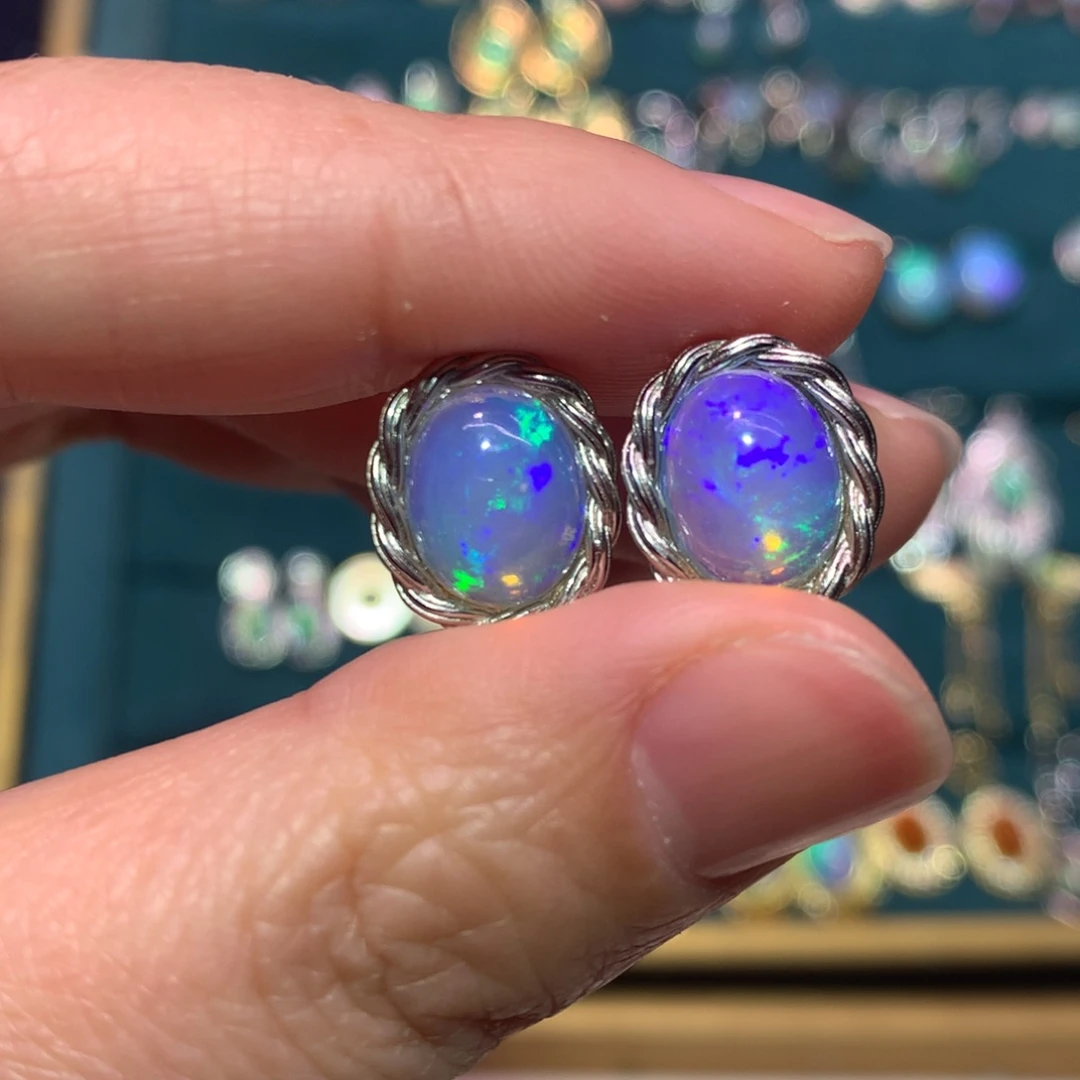 银S925镶嵌欧泊耳钉款式