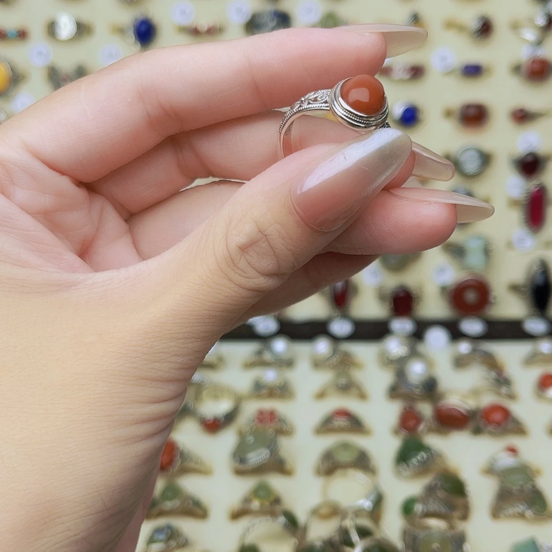 南红玛瑙银S925镶嵌戒指