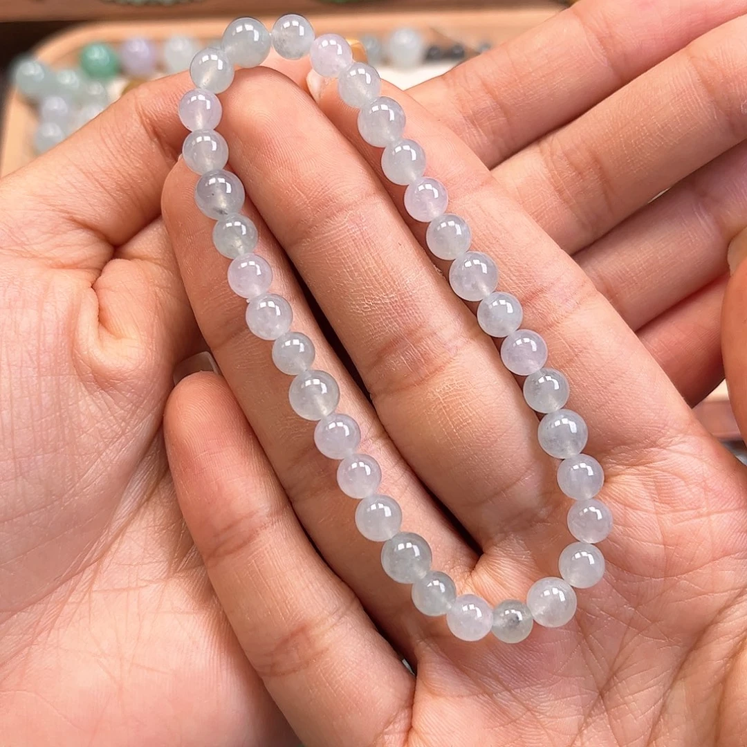 翡翠散珠翡翠A货糯冰手串 卡5.5