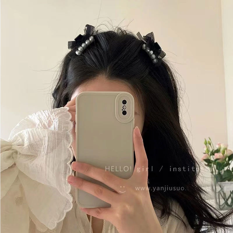 黑色蝴蝶结珍珠发夹女夏季高级感前额发卡侧边抓夹【两只】