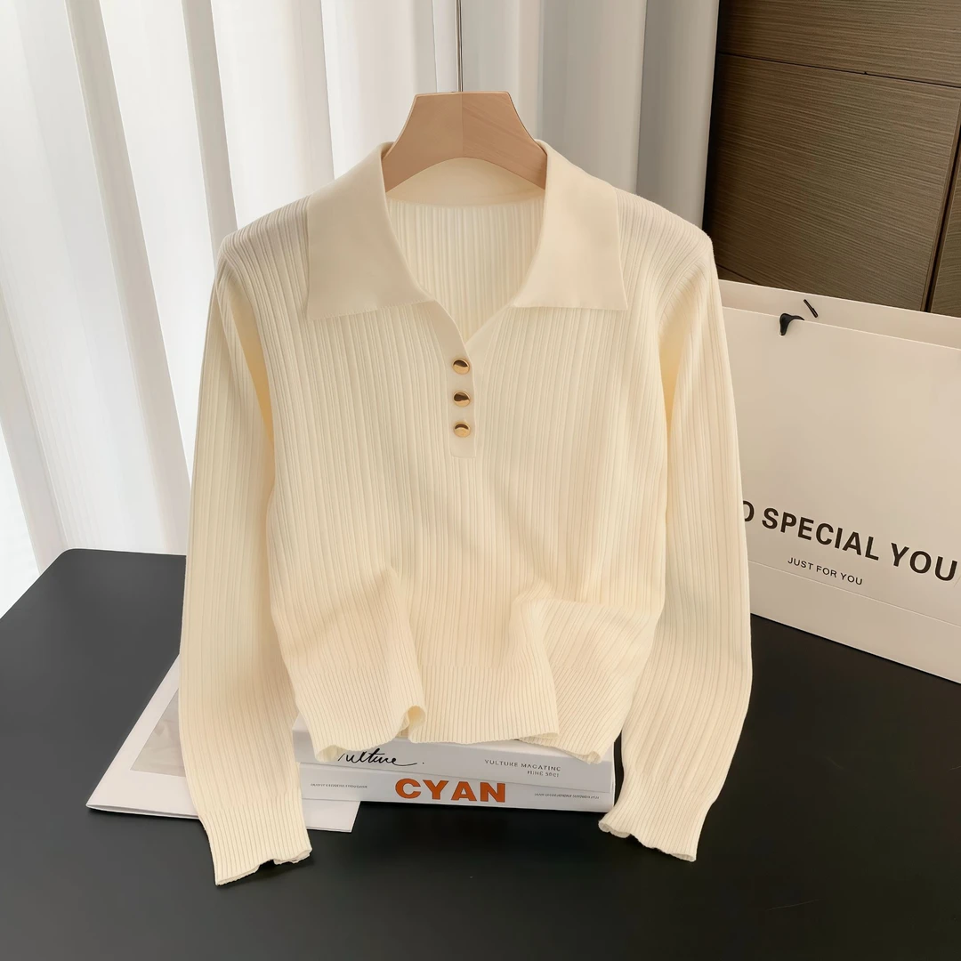 春秋POLO领秋季毛针织衫针织短款薄款翻领长袖休闲毛衣女装时尚