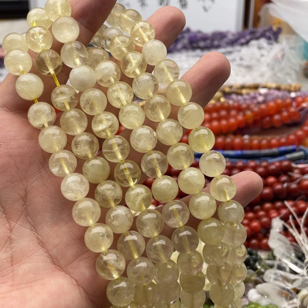 玛瑙/玉髓合金珠宝半成品一条装卡10mm柠檬黄黄水圆珠