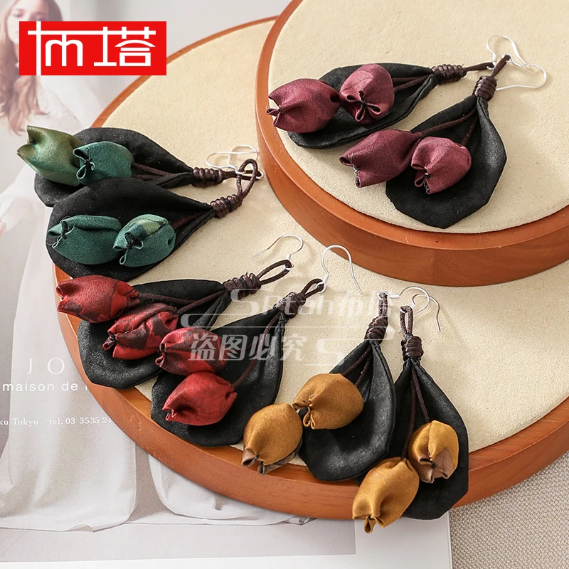 非金属布艺耳饰 布塔手工真丝耳环古风耳饰复古高级感国风PT2208