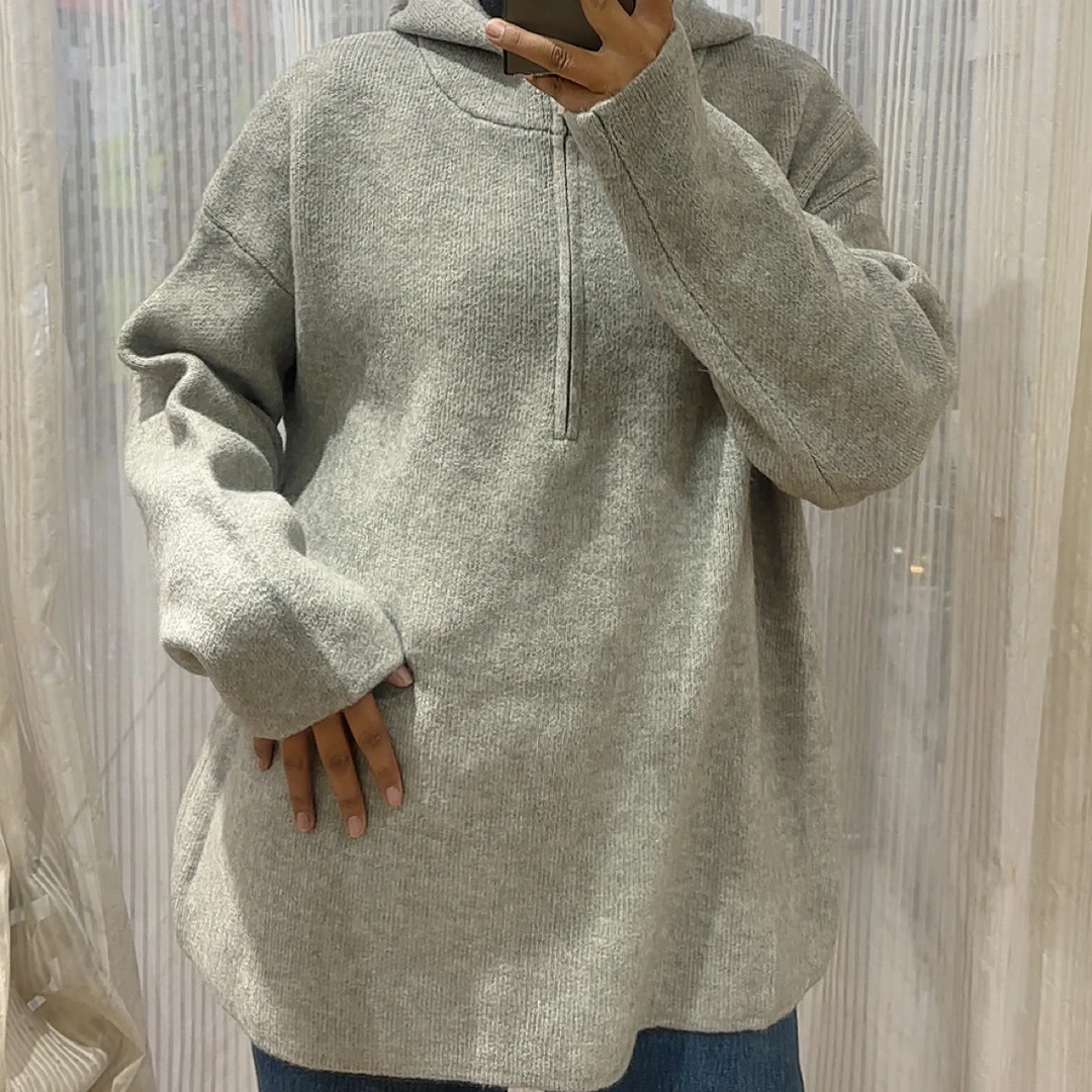 宽松套头连帽毛衣外套