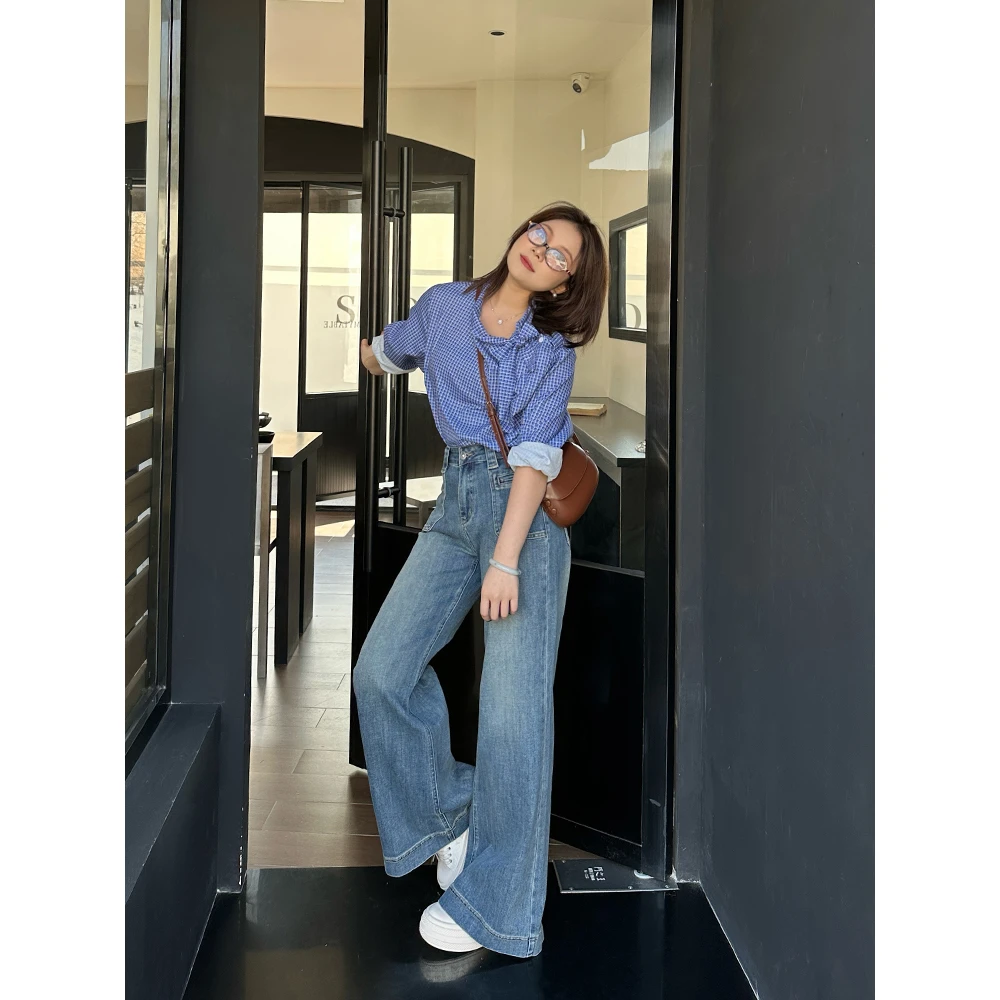 小王家/XiaoLin窄版阔腿裤女款春季牛仔裤通勤直筒高腰垂坠感显瘦