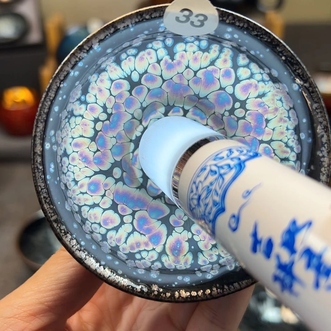 茶盏彩金釉滴玉兰手工