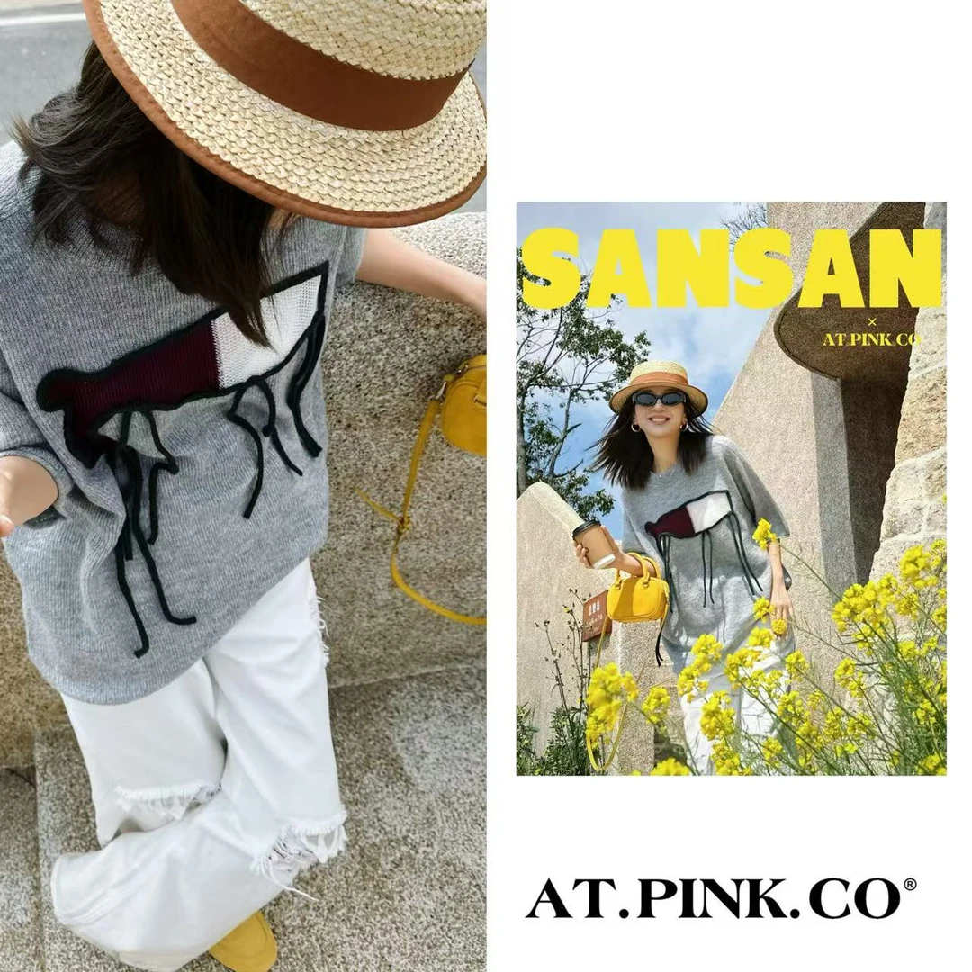 【25夏季】花瓶图案松弛感短袖毛衣F004