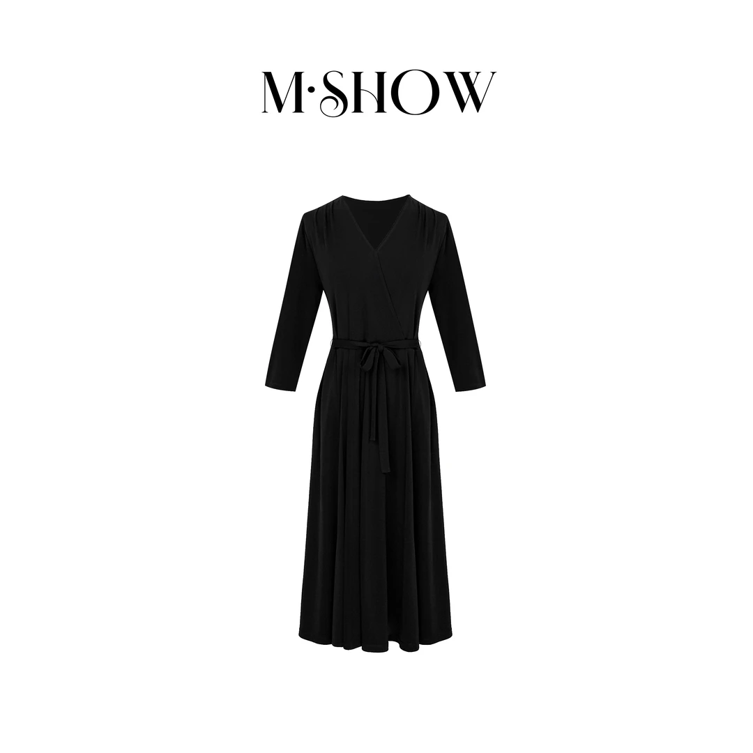 【针织桑蚕丝】100%桑蚕丝150克重针织真丝V领显瘦女士连衣裙5100L