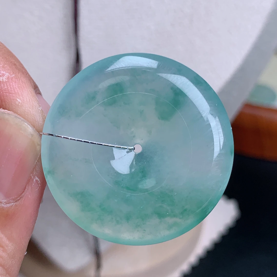 尺寸34.5-5.9mm缅甸天然A货翡翠冰飘花大平安扣吊坠 精美通透大气